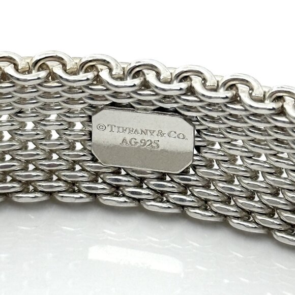 8" Large Tiffany & Co Silver Somerset Mesh Weave Flexible Bangle Bracelet - Picture 2 of 6